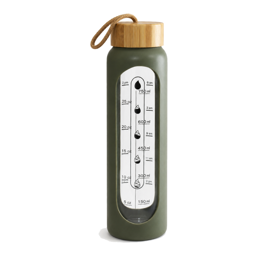 Aaromelia Crystal Arc 750 ml olive glass bottle with bamboo cap