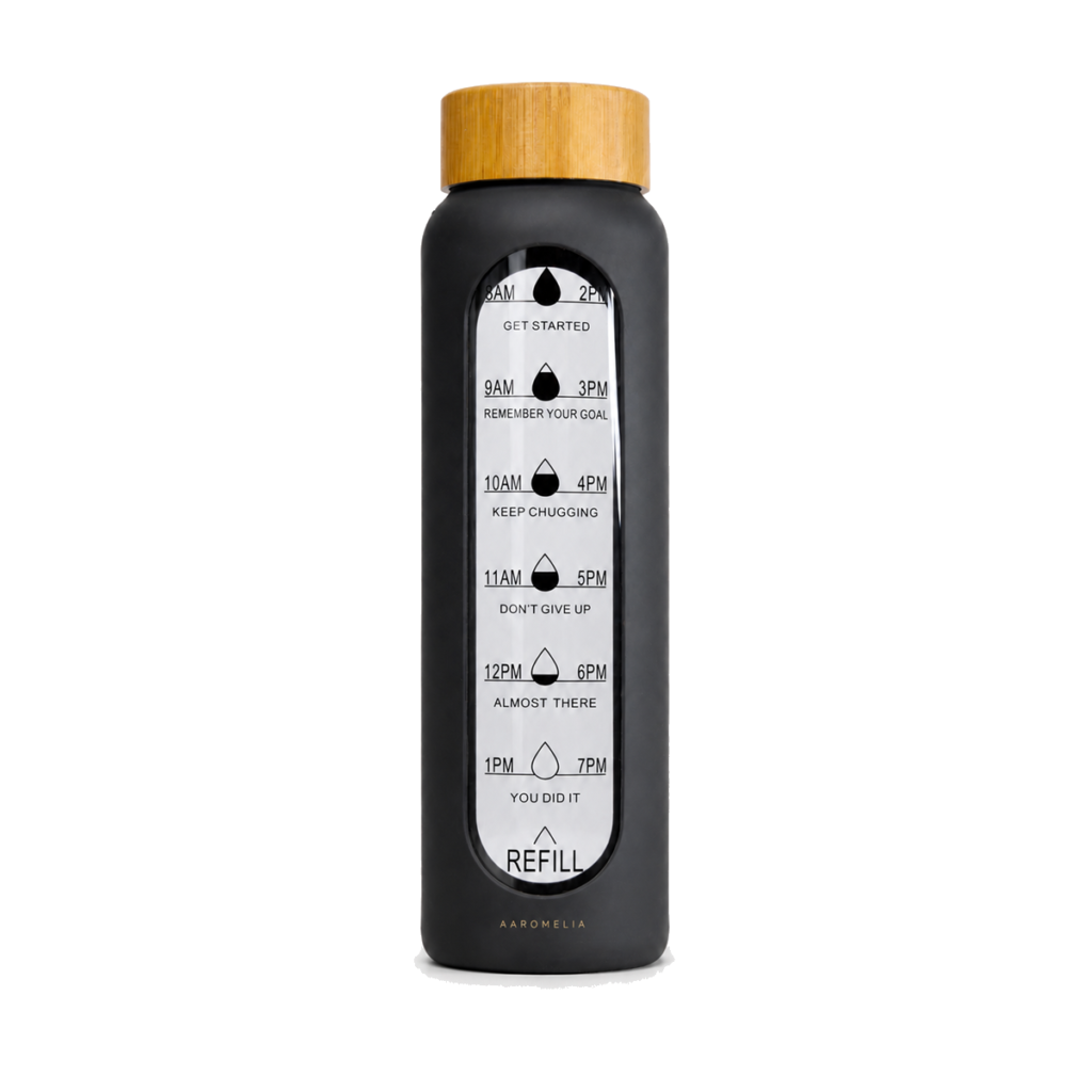 Aaromelia Crystal Arc 1000 ml black glass bottle with large bamboo cap