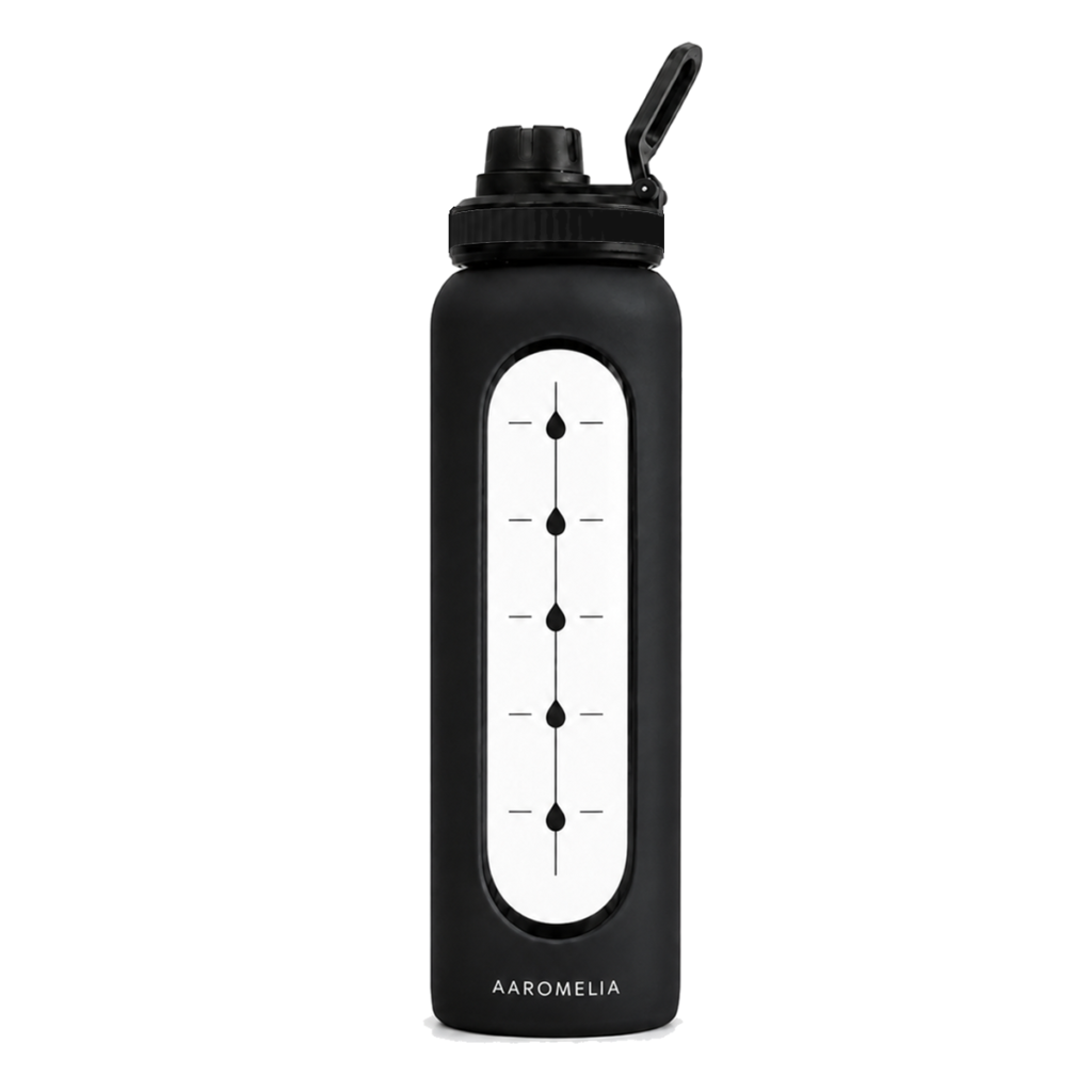 Aaromelia Crystal Arc 1000 ml black glass bottle with all-black sport cap