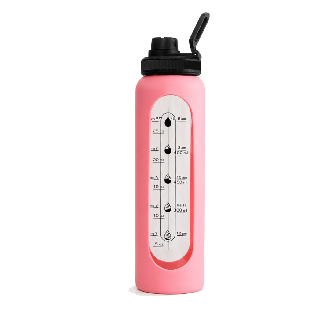 Aaromelia Crystal Arc 1000 ml coral glass bottle with all-black sport cap