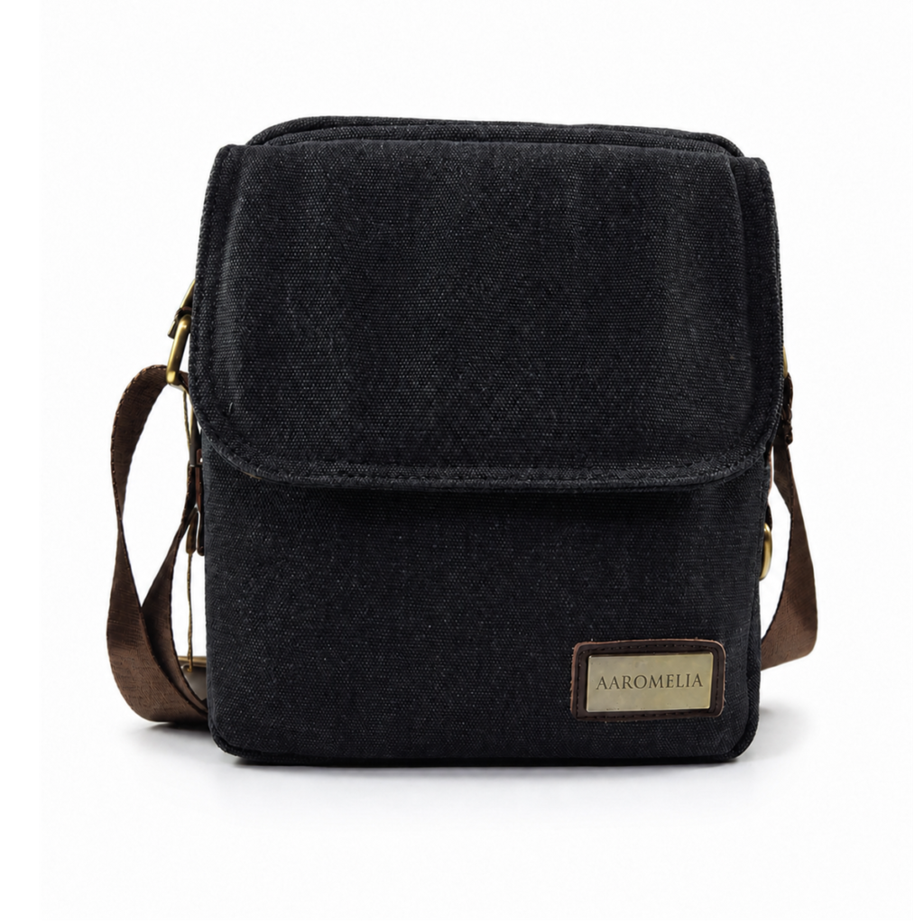 Aaromelia Canvas Crossbody Sling in charcoal, front view