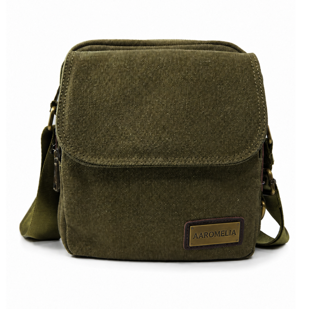 Aaromelia Canvas Crossbody Sling in olive, front view