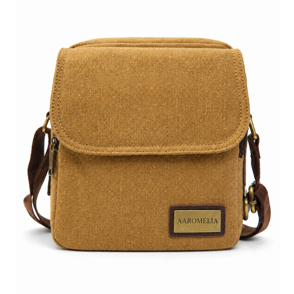Aaromelia Canvas Crossbody Sling in sand, front view